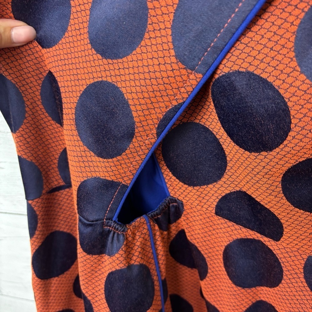 Anthropologie Maeve Rokin Rust Orange Royal Blue Cross Back Dress 10 - Lined - Picture 9 of 16